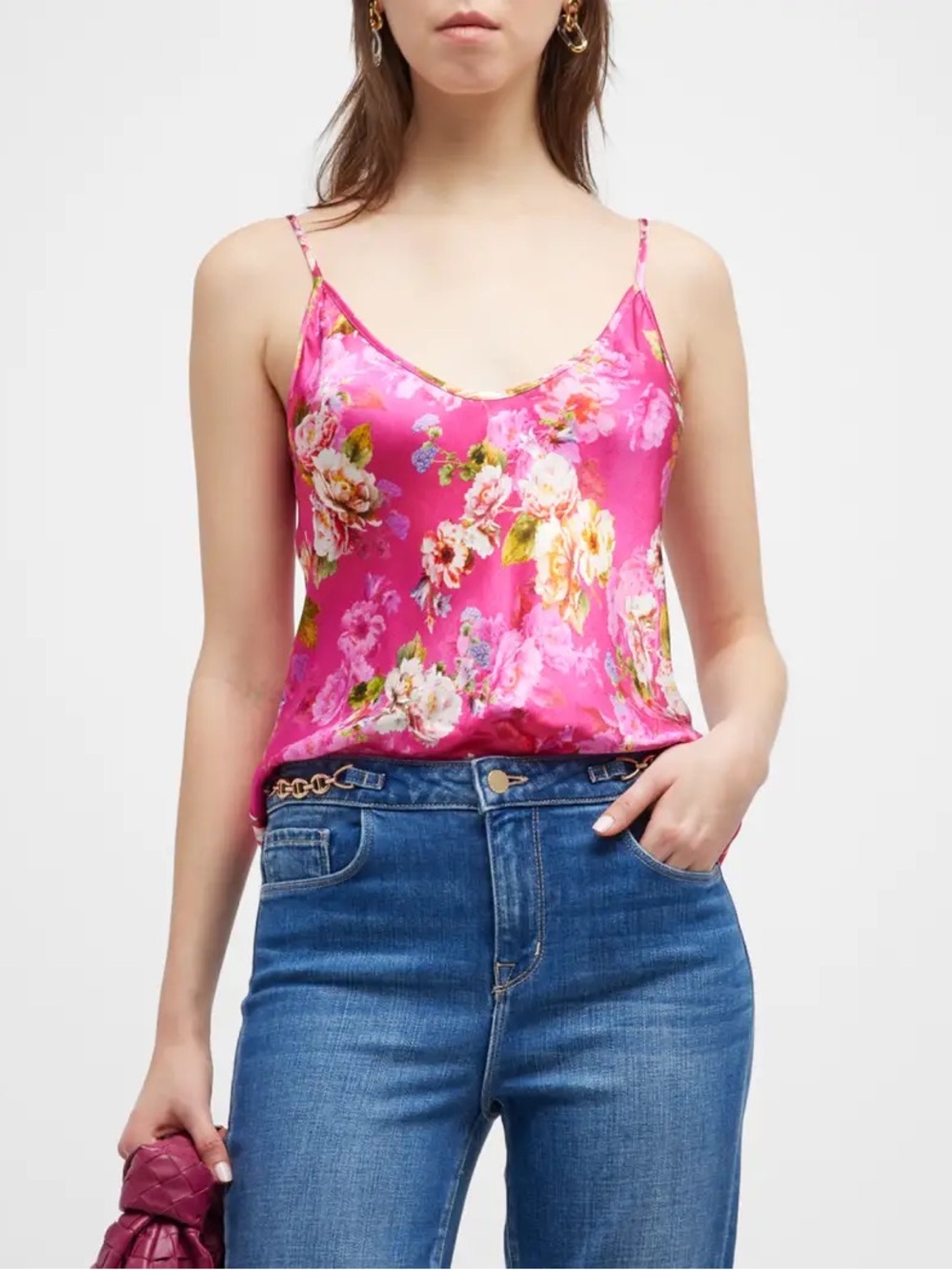 L'AGENCE Hot Pink Floral Satin Camisole